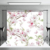 Aperturee - Aperturee Elegant White Pink Floral Leaves Photography Backdrop